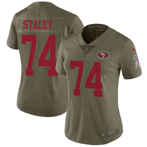Nike 49ers #74 Joe Staley Olive Women's Stitched NFL Limited Salute to Service Jersey